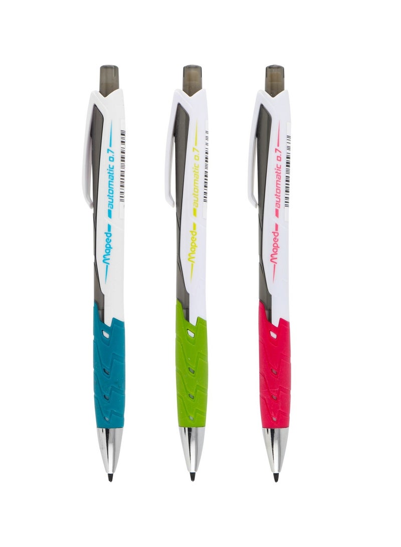 Maped 3-Piece Automatic Mechanical Pencil 0.7mm Tip Assorted Barrel Colours - Image 1